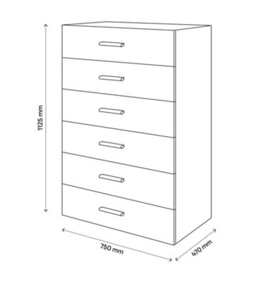 Commode blanche 6 tiroirs GoodHome Atomia H. 112,5 x L. 75 x P. 45 cm