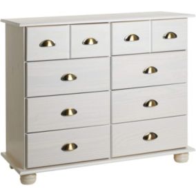 Commode Blanche 8 Tiroirs Bois Pin Massif Contemporain