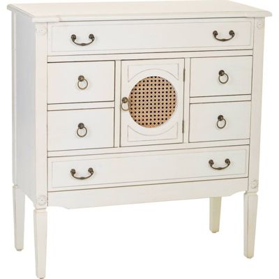 commode blanche ancienne avec porte à grille et six tiroirs 90 x 85 x 38 cm blanc antique avec détails bronze