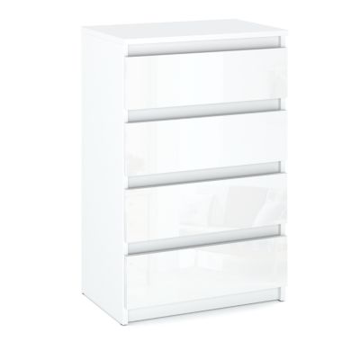 Commode blanche brillant 60 cm avec 4 tiroirs - meuble TV, mobilier pour salon et chambre LOFT