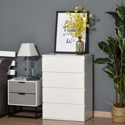 Commode blanche en MDF avec 4 tiroirs et système anti-basculement
