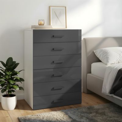 Commode blanche et anthracite brillant 6 tiroirs GoodHome Atomia H. 112,5 x L. 75 x P. 47 cm