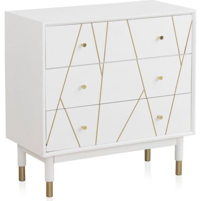 Commode blanche laquée design avec détails dorés élégants 80 x 40 x 80 cm blanc mat et doré raffiné