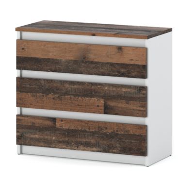 Commode blanche + old vintage avec 3 tiroirs 80cm - meuble TV, mobilier pour salon et chambre