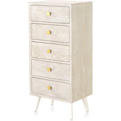 Commode blanche patinée bois et poignées dorées élégantes 48,5 x 36 x 105 cm blanc patiné bois clair doré