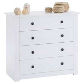 Commode blanche PAULO en pin massif avec 4 tiroirs
