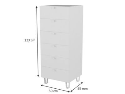 Commode blanche sur pieds 6 tiroirs chambre enfant GoodHome Atomia H. 123 x L. 50 x P. 45 cm