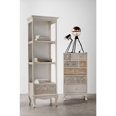 Commode bois blanc 7 tiroirs style vintage finition mate 50 x 35 x 99 cm blanc patiné effet bois clair