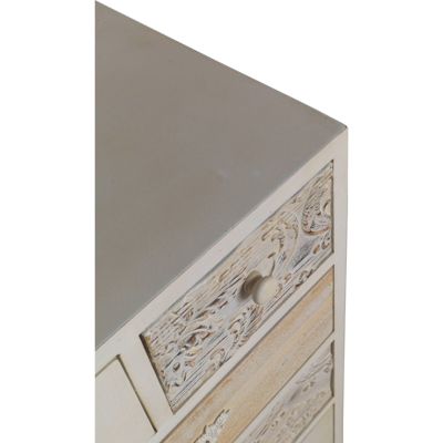 Commode bois blanc 7 tiroirs style vintage finition mate 50 x 35 x 99 cm blanc patiné effet bois clair