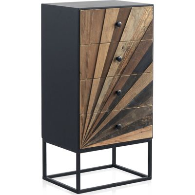Commode bois et métal effet vieilli style industriel élégant 48 x 35 x 95 cm noir et bois vieilli multicolore