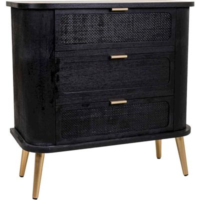 Commode bois noir et bambou style contemporain élégant 35 x 80 x 81 cm noir bois foncé et accents dorés