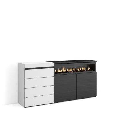 Commode buffet armoire 157x35x75cm feu led sans chaleur blanc et noir