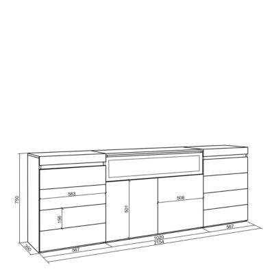 Commode, Buffet, Armoire, 214x35x75 cm, Chambre à coucher, pièce, Cheminée électrique