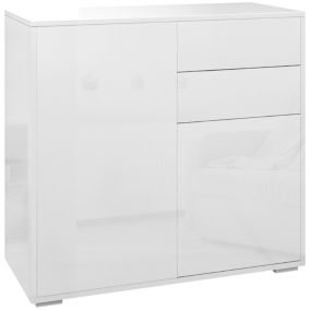 Commode buffet meuble de rangement 2 tiroirs 2 portes avec étagère 79 x 36 x 74 cm blanc laqué