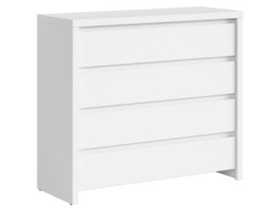 Commode Buffet Meuble de rangement à 4 tiroirs, coloris Blanc/Blanc Mat - Longueur 105 x Profondeur 40,5 x Hauteur 92 cm