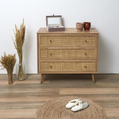Commode cannage et bois 3 tiroirs Bali