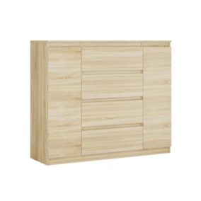 Commode, chêne sonoma, 120 x 39 x 101 cm, 2 Portes, 4 Tiroirs