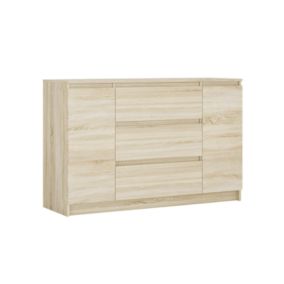 Commode, chêne sonoma, 120 x 39 x 78 cm, 2 portes, 3 tiroirs