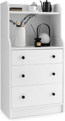 Commode Chambre à 3 Tiroir avec 2 Étagères Ouvertes, Dispositif Anti-Basculement, pour Chambre, Salon, Bureau, 58x36x111cm