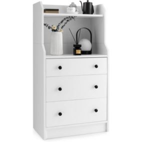 Commode Chambre à 3 Tiroir avec 2 Étagères Ouvertes, Dispositif Anti-Basculement, pour Chambre, Salon, Bureau, 58x36x111cm