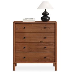 Commode chambre APOANA H 99 cm 4 tiroirs en bois massif coloris châtaignier meuble de rangement pour vêtements
