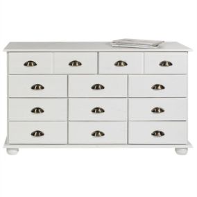 Commode chambre COLMAR L 117 cm 11 tiroirs en bois massif blanc chiffonnier apothicaire rangement