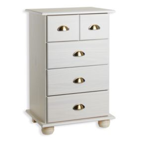 Commode chambre COLMAR L 49 cm en bois massif blanc avec 4 tiroirs, meuble de rangement adulte lasuré