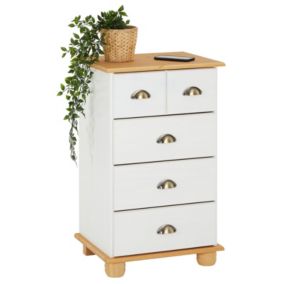 Commode chambre COLMAR L 49 cm en bois massif brun avec 4 tiroirs, meuble de rangement adulte lasuré