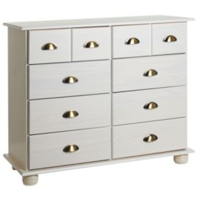 Commode chambre COLMAR L 92 cm 8 tiroirs en bois massif blanc chiffonnier apothicaire rangement avec poignées en métal