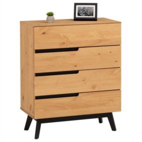 Commode chambre TIBOR L 80 cm en bois massif finition laquée avec 4 tiroirs sans poignée chiffonnier apothicaire