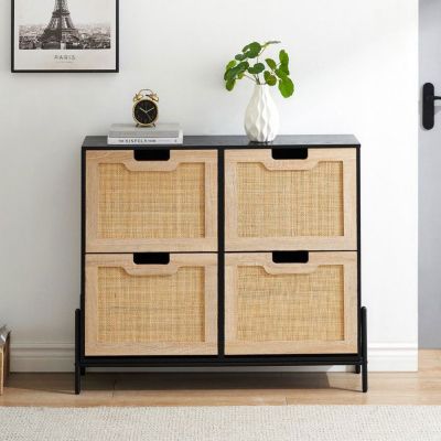Commode à Chaussures - MEUBLE A CHAUSSURES - Bois/Métal - 100 cm - 2 Portes - Noir