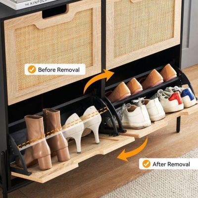 Commode à Chaussures - MEUBLE A CHAUSSURES - Bois/Métal - 100 cm - 2 Portes - Noir