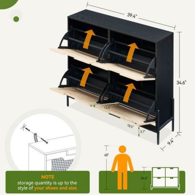 Commode à Chaussures - MEUBLE A CHAUSSURES - Bois/Métal - 100 cm - 2 Portes - Noir