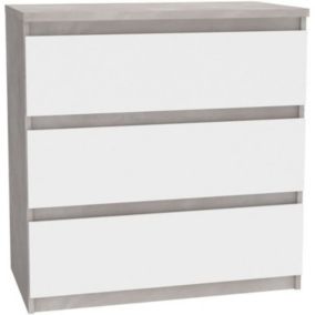 Commode CHELSEA 3 Tiroirs - Couleur blanc/béton clair - 77,2 x 42 x 79,9 cm