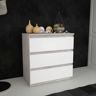 Commode CHELSEA 3 Tiroirs - Couleur blanc/béton clair - L 77,2 x P 42 x H 79,9 cm