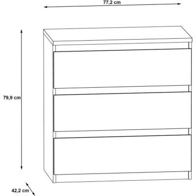 Commode CHELSEA 3 Tiroirs - Couleur blanc/béton clair - L 77,2 x P 42 x H 79,9 cm