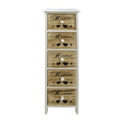 Commode Chiffonier 5 Tiroirs Bois Marron Blanc 91x26x30