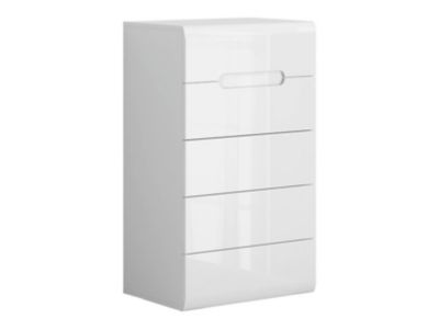 Commode Chiffonnier à 5 tiroirs , coloris Blanc/Blanc haute brillance - Longueur 60 x Profondeur 41 x Hauteur 104 cm