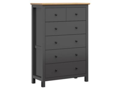 Commode Chiffonnier à 6 tiroirs, coloris Gris graphite/Chêne artisan - Longueur 101 x Profondeur 44 x Hauteur 145 cm