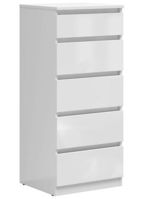 Commode Chiffonnier de rangement à 5 tiroirs coloris Blanc brillant - Longueur 50 x Profondeur 45 x Hauteur 115 cm