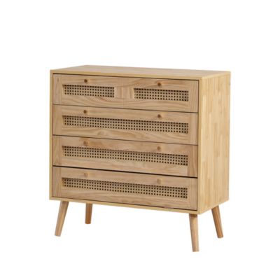 Commode classique 3 tiroirs et une couvercle bas rabattable en rotin