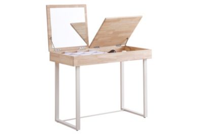 Commode coiffeuse avec miroir en bois et métal coloris naturel /blanc - longueur 100 x profondeur 50 x hauteur 76 cm