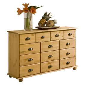 Commode COLMAR chiffonnier apothicaire rangement avec 11 tiroirs en pin massif finition teintée/cirée