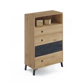 Commode coloris chêne doré / imitation marbre - Hauteur 120 x Longueur 74 x Profondeur 40 cm