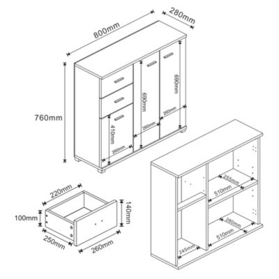 Commode Crimla 76 x 80 x 28 cm effet chêne en.casa