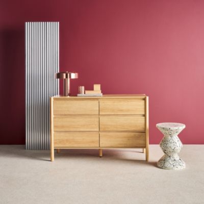 Commode décor bois 6 tiroirs 120cm naturel - 120 x 42 x 78.5 cm - Harmony