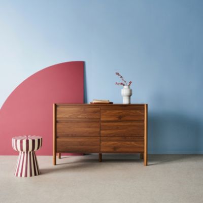 Commode décor bois 6 tiroirs 120cm noyer - 120 x 42 x 78.5 cm - Harmony