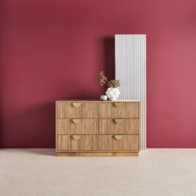 Commode décor bois de manguier rainuré 6 tiroirs - 120 x 39 x 79 cm - Celian
