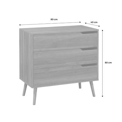 Commode décor bois de noyer. 3 tiroirs. pieds en pin massif