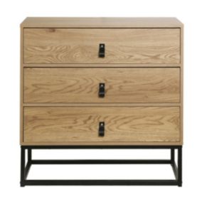 Commode Décor Chêne 3 Tiroirs Piétement Métal - JILL